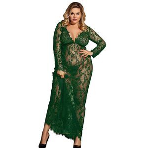 2607 Lingerie Plus Size Long Gown Lingerie Floral Lace Maternity Nightgowns